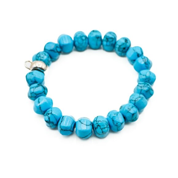 Thomas Sabo Simulated Turquoise Beaded Charm Carrier Bracelet 6.7 Inches - Picture 3 of 5